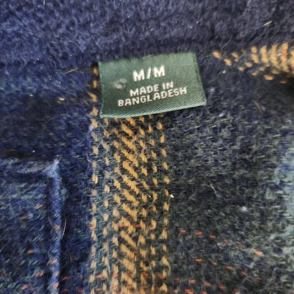 Orvis Shirt Shacket Medium Blue Yellow Plaid Chore Cottage Western Flannel Heavy